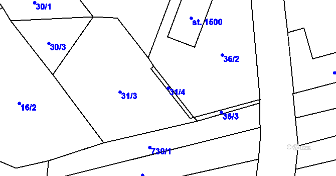 Parcela st. 31/4 v KÚ Horní Bříza, Katastrální mapa
