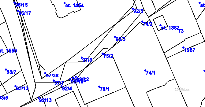 Parcela st. 75/2 v KÚ Horní Bříza, Katastrální mapa