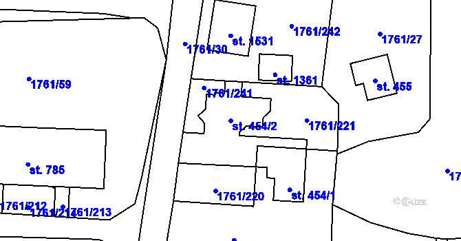 Parcela st. 454/2 v KÚ Horní Bříza, Katastrální mapa