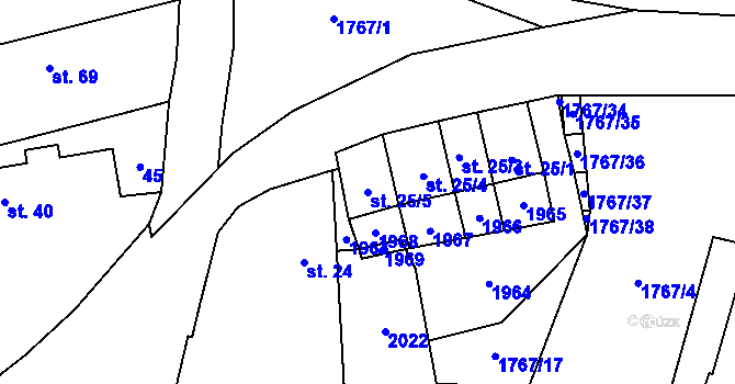 Parcela st. 25/5 v KÚ Horní Bříza, Katastrální mapa