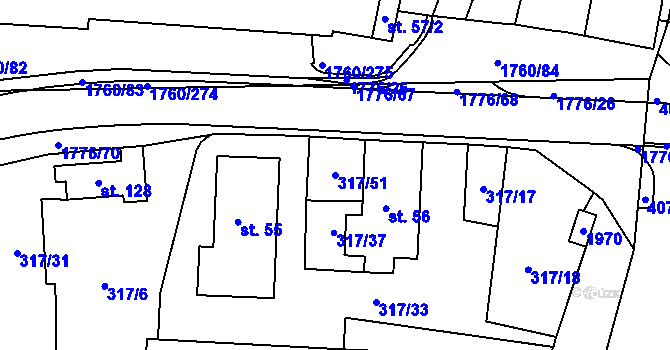 Parcela st. 317/51 v KÚ Horní Bříza, Katastrální mapa