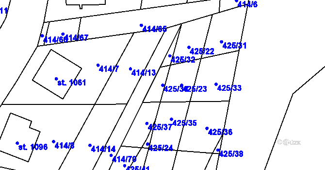 Parcela st. 425/34 v KÚ Horní Bříza, Katastrální mapa