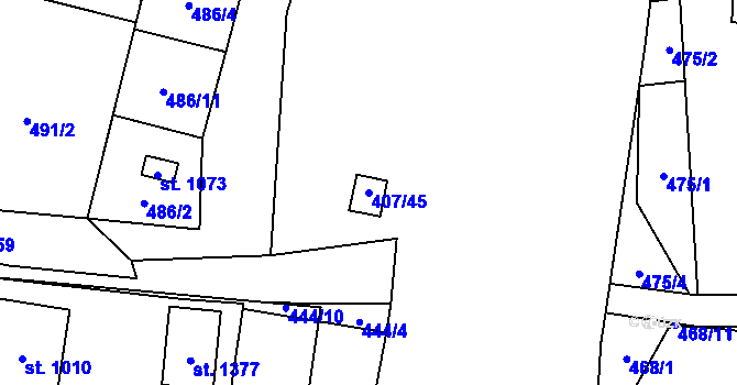 Parcela st. 407/45 v KÚ Horní Bříza, Katastrální mapa