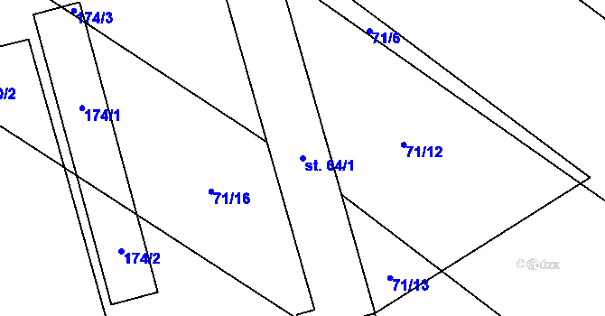 Parcela st. 64/1 v KÚ Bílá Hlína, Katastrální mapa
