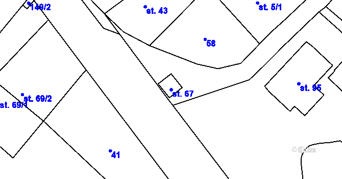 Parcela st. 67 v KÚ Bílá Hlína, Katastrální mapa