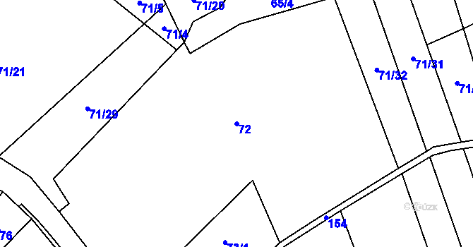 Parcela st. 72 v KÚ Bílá Hlína, Katastrální mapa