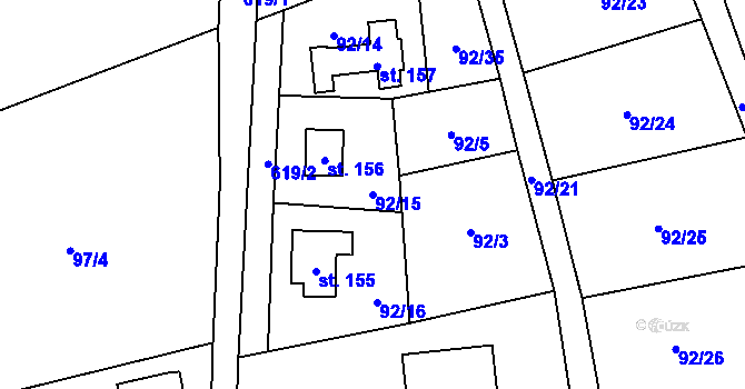 Parcela st. 92/15 v KÚ Horní Bukovina, Katastrální mapa