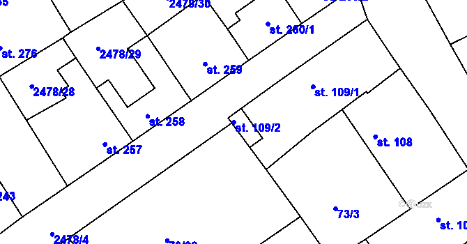 Parcela st. 109/2 v KÚ Horní Cerekev, Katastrální mapa