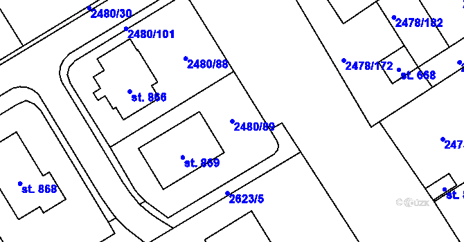 Parcela st. 2480/89 v KÚ Horní Cerekev, Katastrální mapa