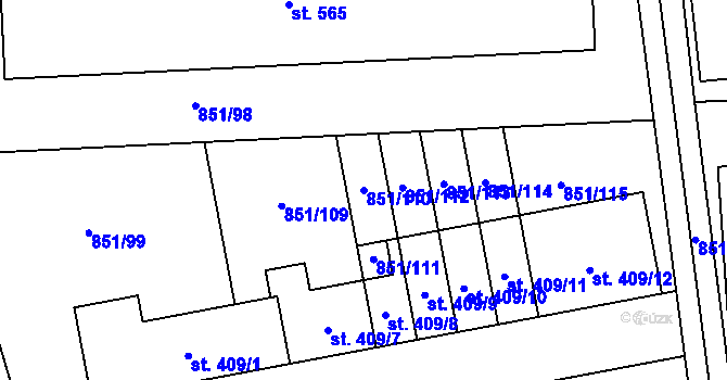 Parcela st. 851/110 v KÚ Horní Cerekev, Katastrální mapa