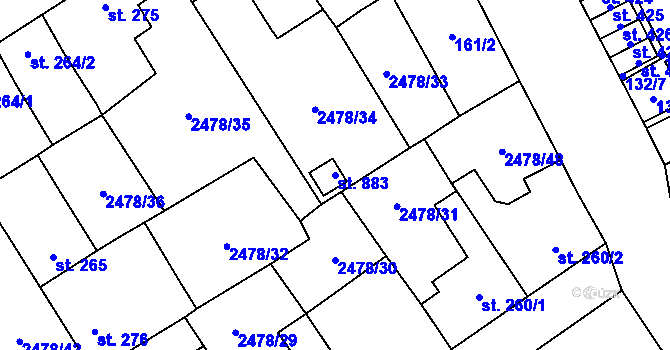 Parcela st. 883 v KÚ Horní Cerekev, Katastrální mapa