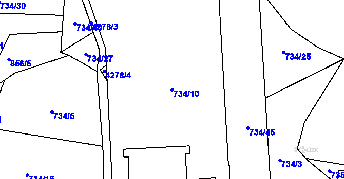 Parcela st. 734/10 v KÚ Horní Čermná, Katastrální mapa