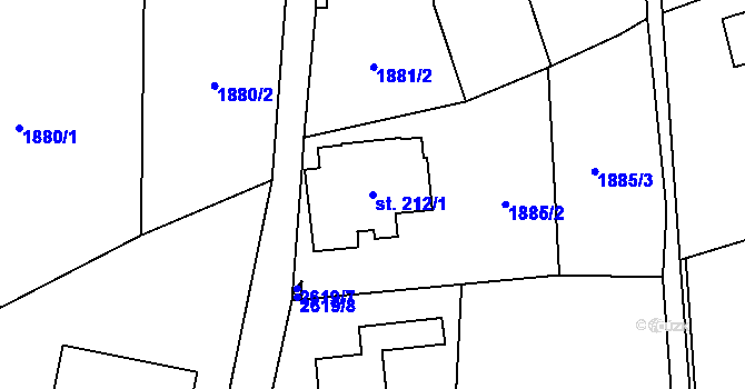 Parcela st. 212/1 v KÚ Nepomuky, Katastrální mapa
