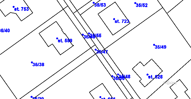 Parcela st. 36/47 v KÚ Horní Datyně, Katastrální mapa