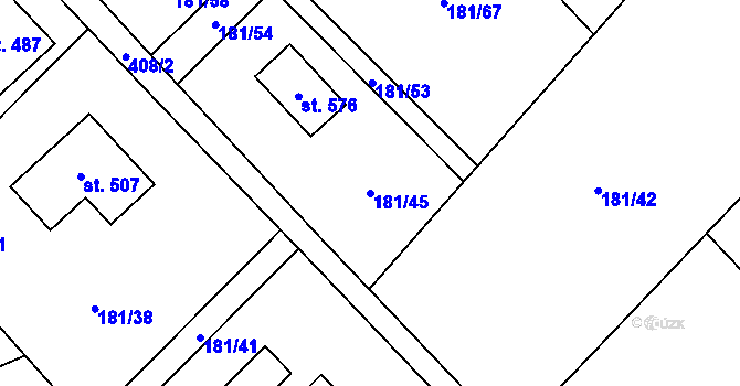Parcela st. 181/45 v KÚ Horní Datyně, Katastrální mapa