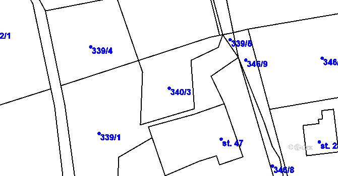 Parcela st. 340/3 v KÚ Horní Datyně, Katastrální mapa