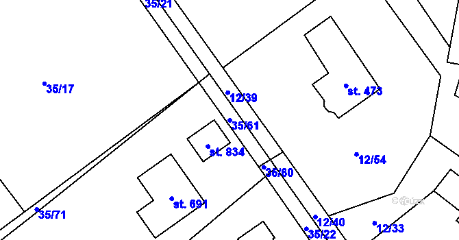 Parcela st. 35/61 v KÚ Horní Datyně, Katastrální mapa