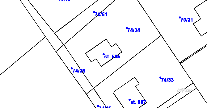 Parcela st. 585 v KÚ Horní Datyně, Katastrální mapa