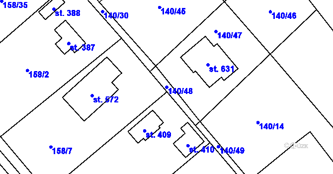 Parcela st. 140/48 v KÚ Horní Datyně, Katastrální mapa