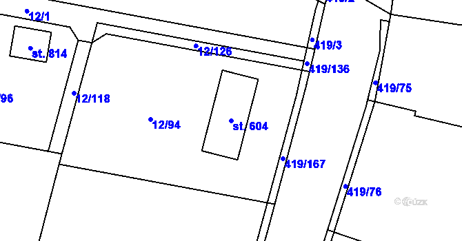 Parcela st. 604 v KÚ Horní Datyně, Katastrální mapa