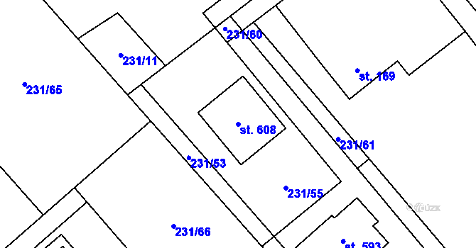 Parcela st. 608 v KÚ Horní Datyně, Katastrální mapa