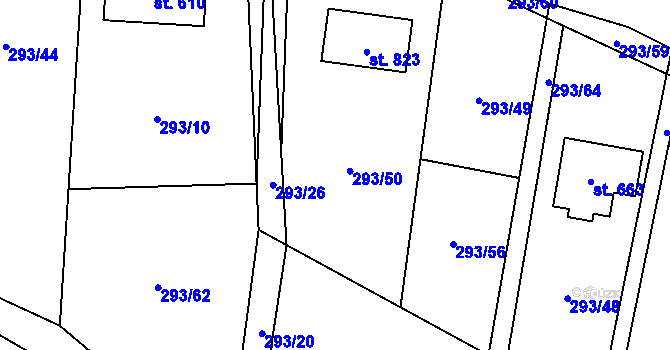 Parcela st. 293/55 v KÚ Horní Datyně, Katastrální mapa