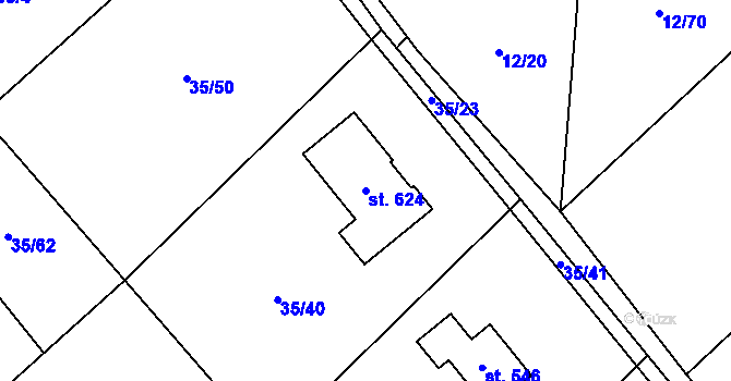 Parcela st. 624 v KÚ Horní Datyně, Katastrální mapa