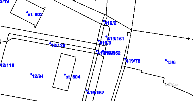 Parcela st. 419/136 v KÚ Horní Datyně, Katastrální mapa