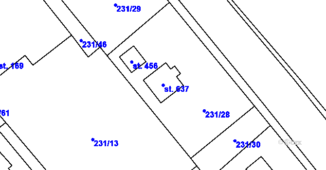 Parcela st. 637 v KÚ Horní Datyně, Katastrální mapa