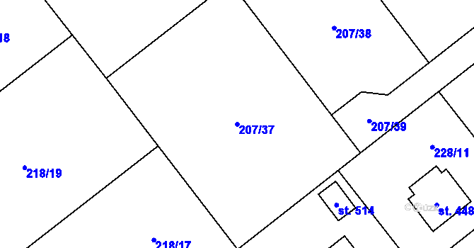 Parcela st. 207/37 v KÚ Horní Datyně, Katastrální mapa