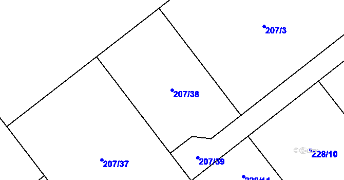 Parcela st. 207/38 v KÚ Horní Datyně, Katastrální mapa