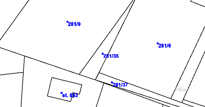 Parcela st. 281/36 v KÚ Horní Datyně, Katastrální mapa