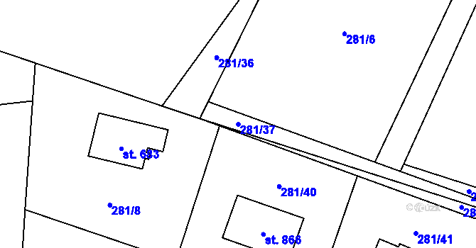Parcela st. 281/37 v KÚ Horní Datyně, Katastrální mapa