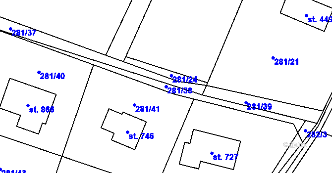 Parcela st. 281/38 v KÚ Horní Datyně, Katastrální mapa