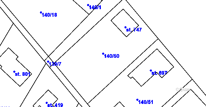Parcela st. 140/50 v KÚ Horní Datyně, Katastrální mapa
