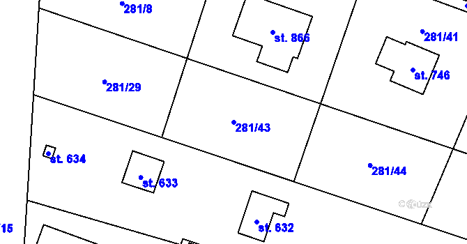 Parcela st. 281/43 v KÚ Horní Datyně, Katastrální mapa