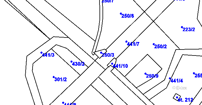 Parcela st. 250/3 v KÚ Horní Datyně, Katastrální mapa