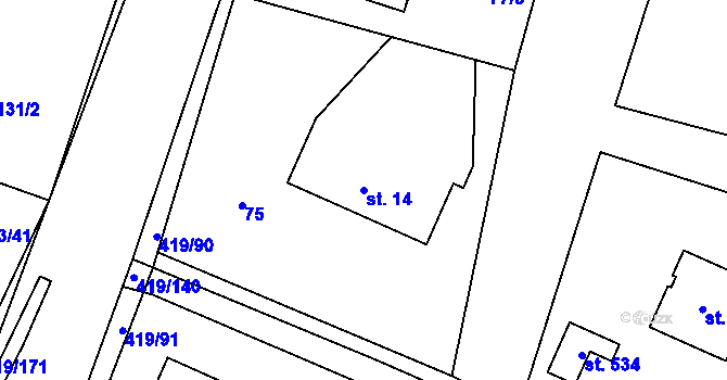 Parcela st. 14 v KÚ Horní Datyně, Katastrální mapa