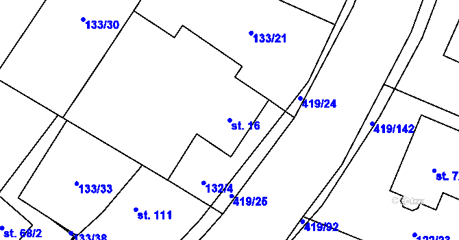 Parcela st. 16 v KÚ Horní Datyně, Katastrální mapa