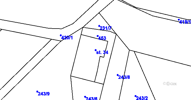 Parcela st. 34 v KÚ Horní Datyně, Katastrální mapa