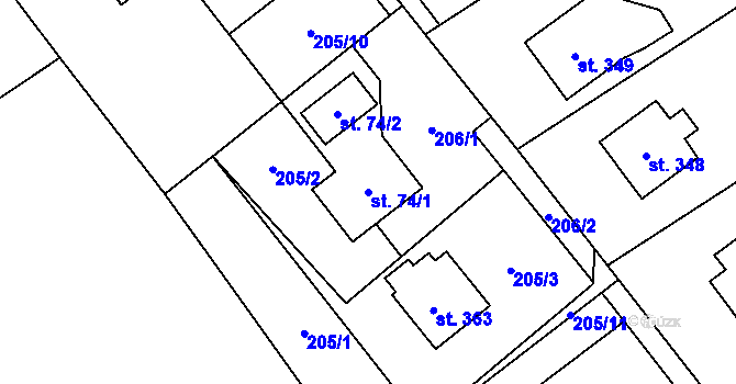 Parcela st. 74/1 v KÚ Horní Datyně, Katastrální mapa