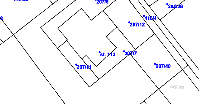 Parcela st. 113 v KÚ Horní Datyně, Katastrální mapa