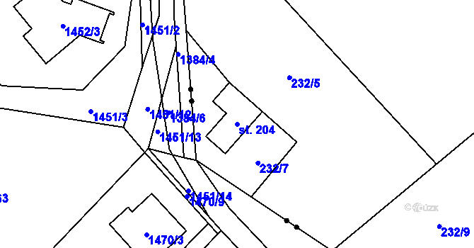 Parcela st. 204 v KÚ Horní Datyně, Katastrální mapa