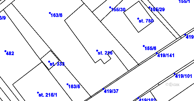 Parcela st. 216 v KÚ Horní Datyně, Katastrální mapa