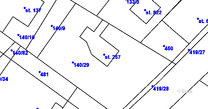Parcela st. 257 v KÚ Horní Datyně, Katastrální mapa