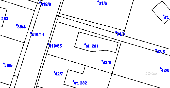 Parcela st. 281 v KÚ Horní Datyně, Katastrální mapa
