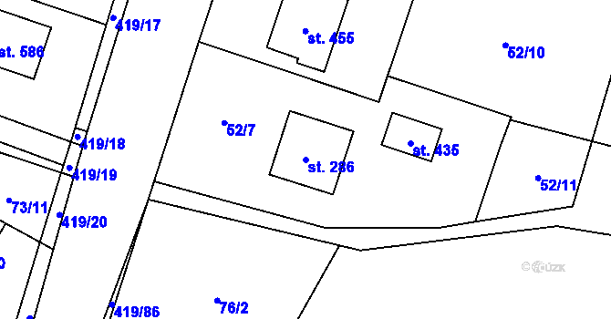 Parcela st. 286 v KÚ Horní Datyně, Katastrální mapa
