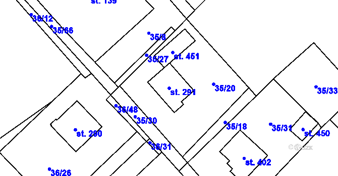 Parcela st. 291 v KÚ Horní Datyně, Katastrální mapa