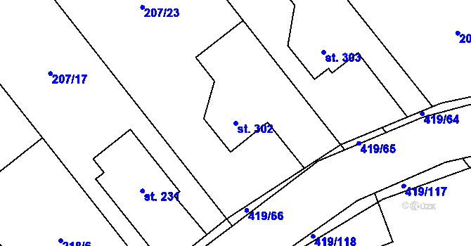 Parcela st. 302 v KÚ Horní Datyně, Katastrální mapa