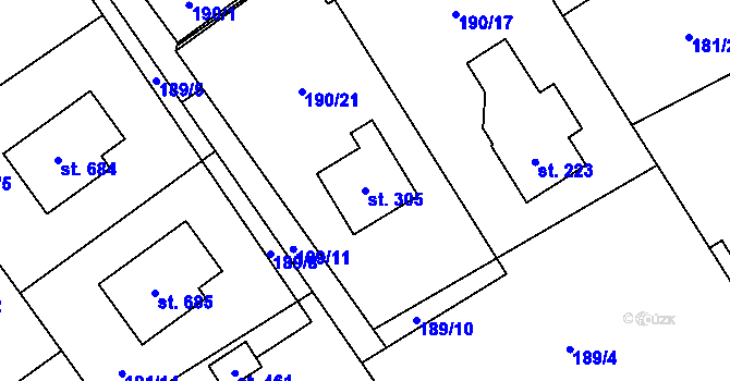 Parcela st. 305 v KÚ Horní Datyně, Katastrální mapa
